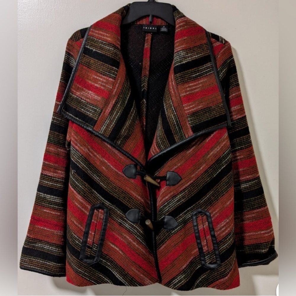Tribal Red and Black Striped Pea Coat
